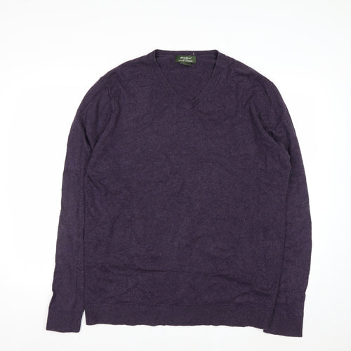 Eddie Bauer Men's Purple Cotton Cashmere V-Neck Jumper L Tall