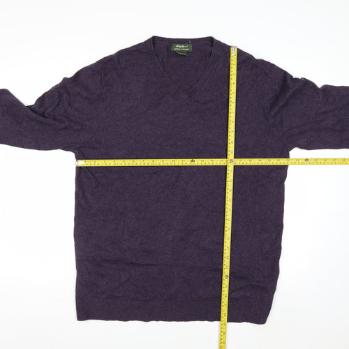 Eddie Bauer Men's Purple Cotton Cashmere V-Neck Jumper L Tall