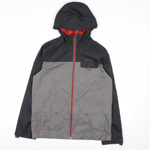 Decathlon Boys Grey Hooded Rain Coat Waterproof Jacket 14 Years