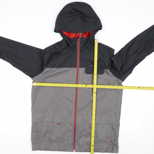 Decathlon Boys Grey Hooded Rain Coat Waterproof Jacket 14 Years