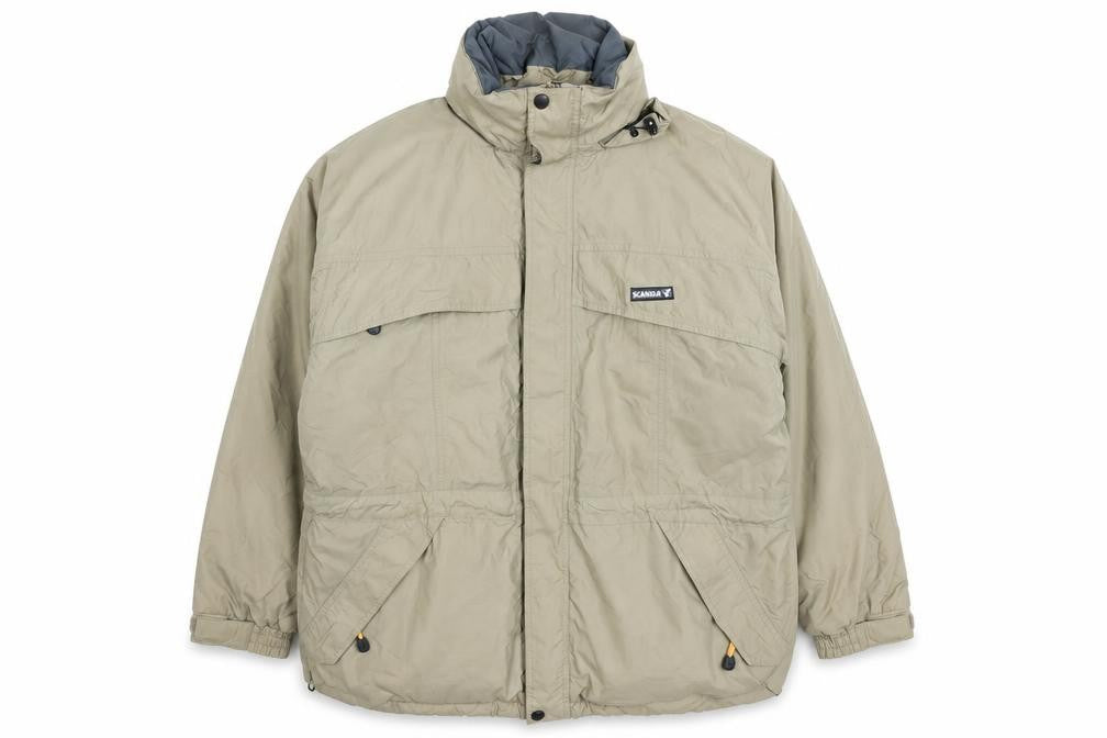 Scanda Men's Beige XL Hooded Parka Jacket Waterproof Windproof Outdoor