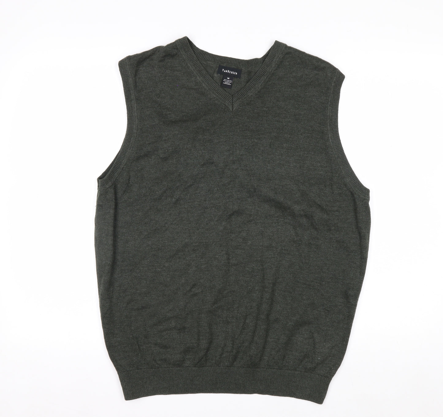 Van Heusen Men's Green V-Neck Sleeveless Cotton Knit Vest M