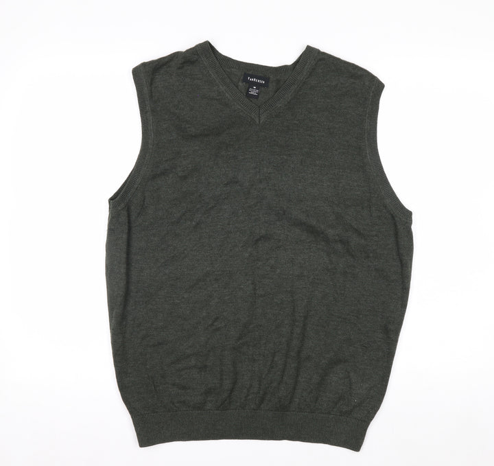 Van Heusen Men's Green V-Neck Sleeveless Cotton Knit Vest M