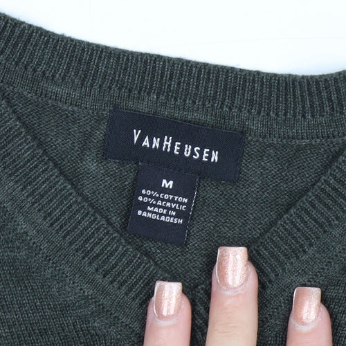 Van Heusen Men's Green V-Neck Sleeveless Cotton Knit Vest M