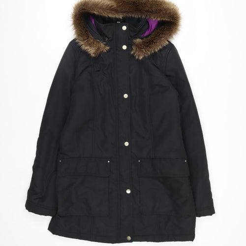 Marks and Spencer Women’s Black Fur Trim Hooded Parka Coat Size 8