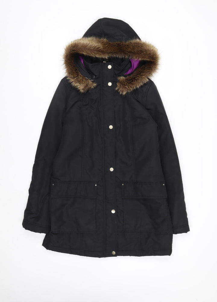 Marks and Spencer Women’s Black Fur Trim Hooded Parka Coat Size 8
