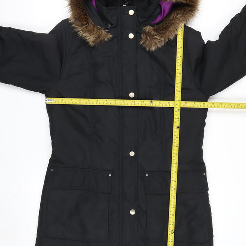 Marks and Spencer Women’s Black Fur Trim Hooded Parka Coat Size 8