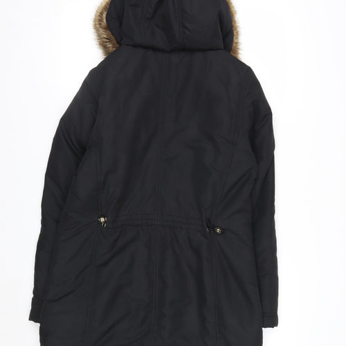 Marks and Spencer Women’s Black Fur Trim Hooded Parka Coat Size 8