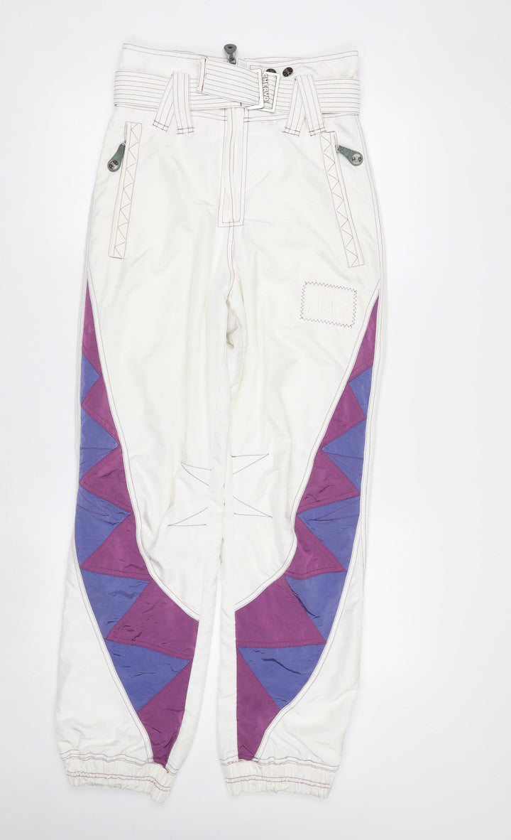 Chervò Womens White 80s Ski Snow Pants Size 10 Retro Geometric