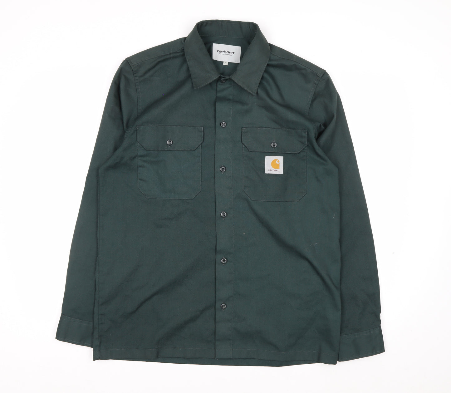 Carhartt Men's Green Twill Long Sleeve Button-Up Work Shirt M