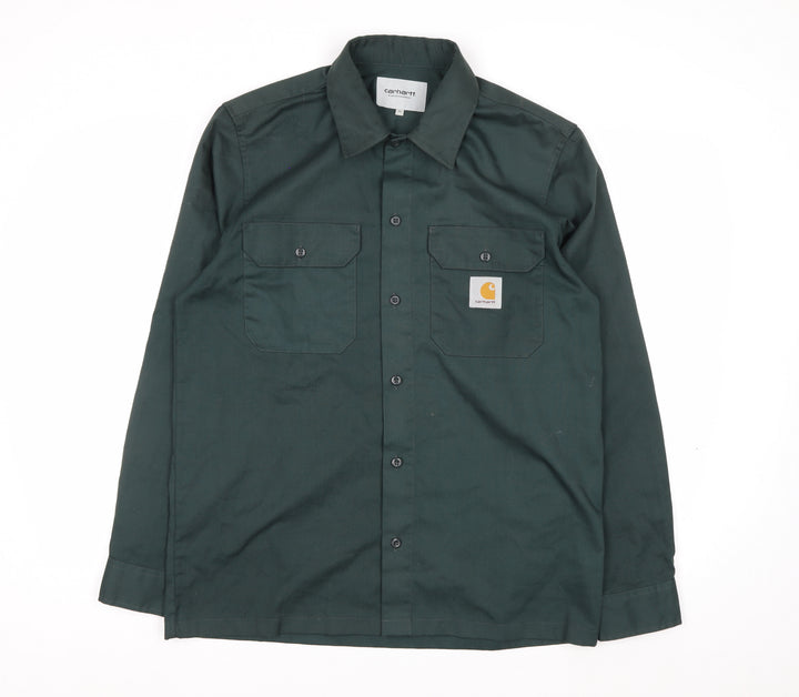 Carhartt Men's Green Twill Long Sleeve Button-Up Work Shirt M