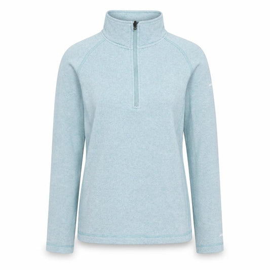 Front view of Trespass women’s blue 1/2 zip pullover fleece sweatshirt, size XS, uk 8
