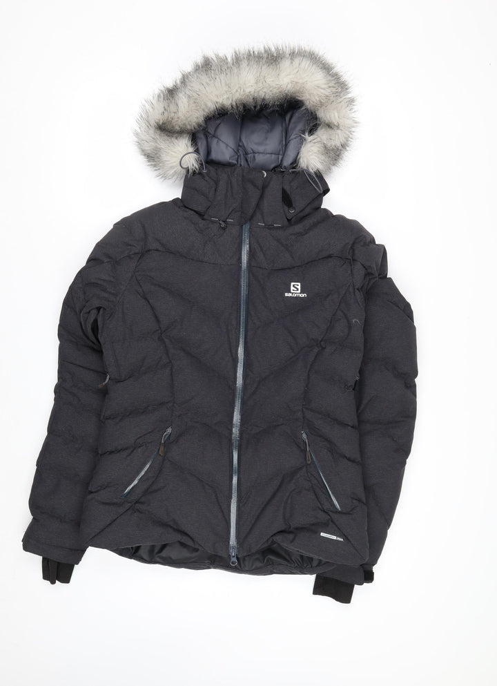 Salomon Women's Black S Waterproof Puffer Ski Jacket with Fur Hood