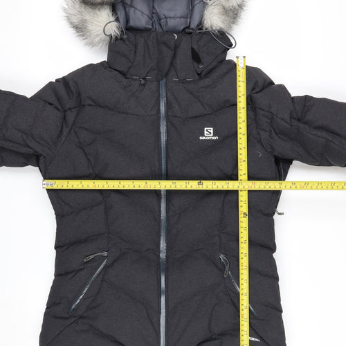Salomon Women's Black S Waterproof Puffer Ski Jacket with Fur Hood