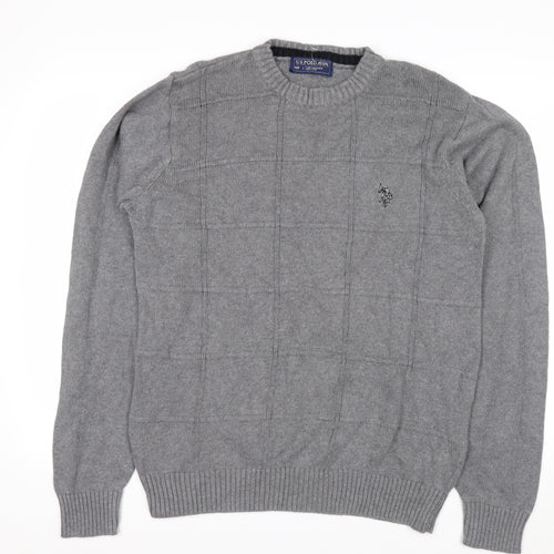 U.S. Polo Assn. Men's Grey Cotton Crew Neck Pullover Jumper L