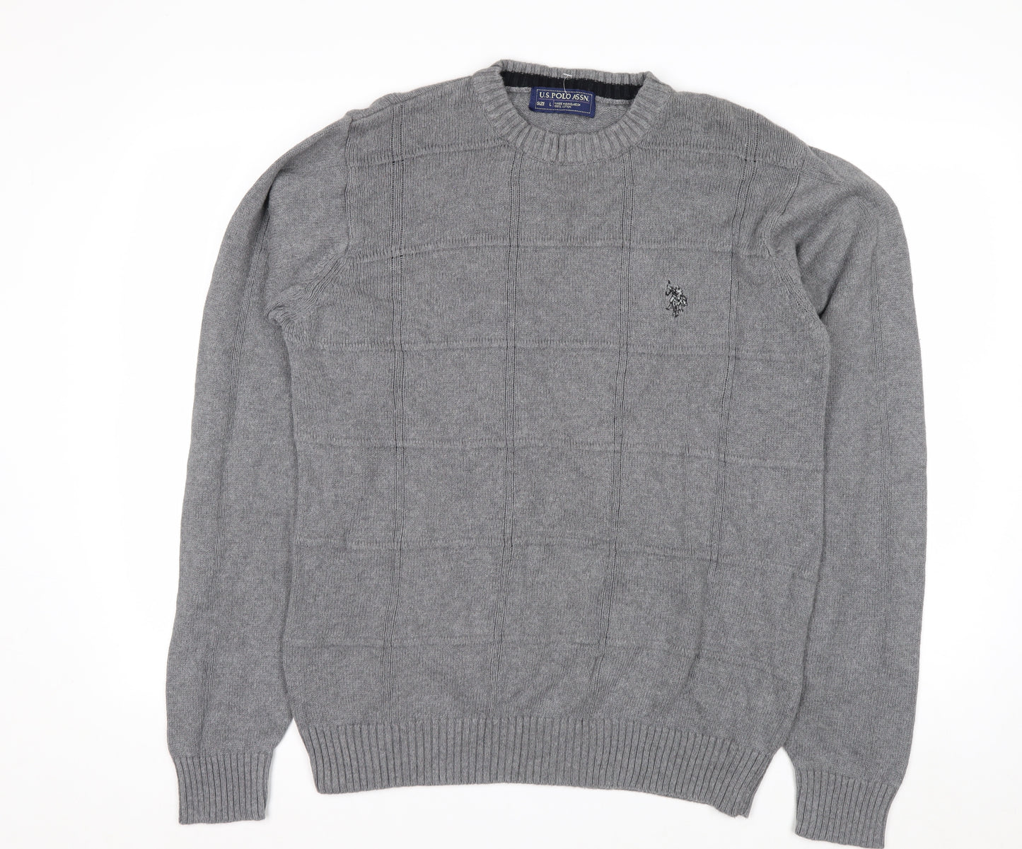 U.S. Polo Assn. Men's Grey Cotton Crew Neck Pullover Jumper L