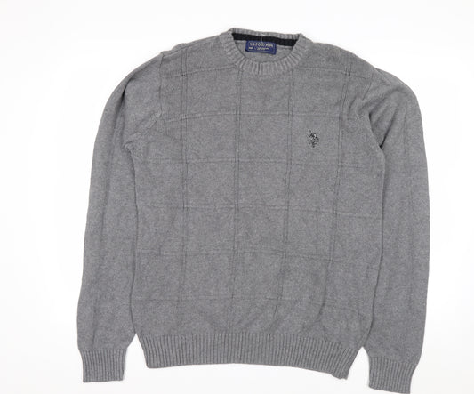 U.S. Polo Assn. Men's Grey Cotton Crew Neck Pullover Jumper L