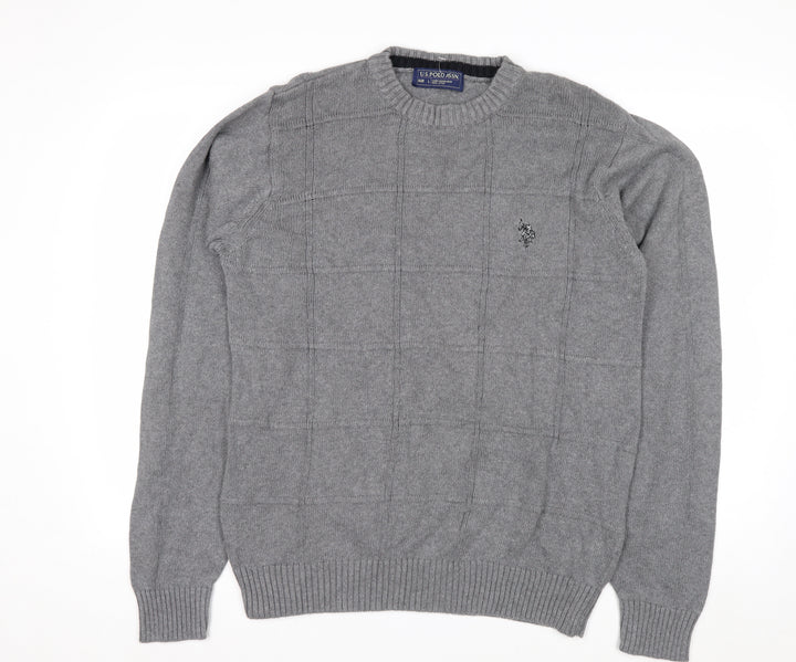 U.S. Polo Assn. Men's Grey Cotton Crew Neck Pullover Jumper L