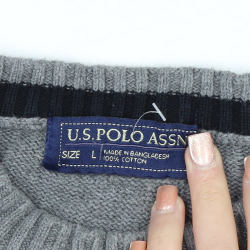 U.S. Polo Assn. Men's Grey Cotton Crew Neck Pullover Jumper L