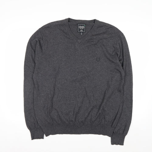 Chaps Men’s Grey Cotton Cashmere V-Neck Pullover Jumper L