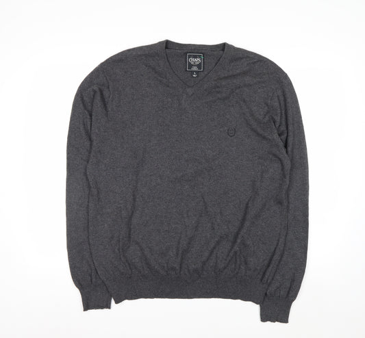 Chaps Men’s Grey Cotton Cashmere V-Neck Pullover Jumper L