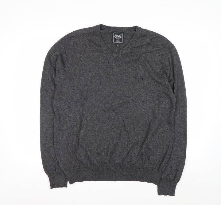 Chaps Men’s Grey Cotton Cashmere V-Neck Pullover Jumper L