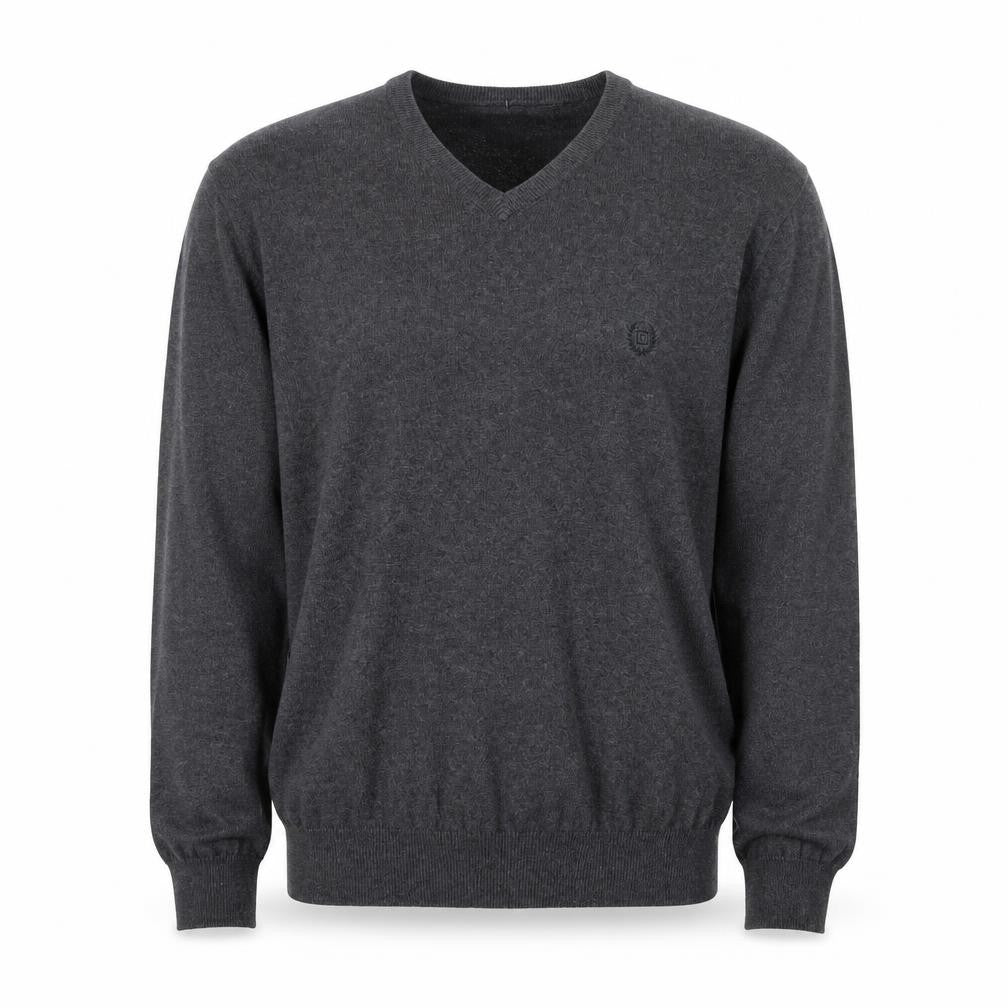 Front view of Chaps Men’s Grey Cotton Cashmere V-Neck jumper L