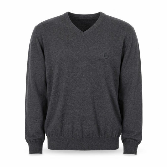 Front view of Chaps Men’s Grey Cotton Cashmere V-Neck jumper L