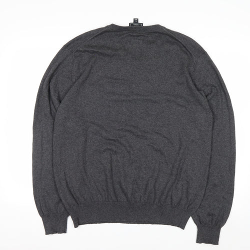 Chaps Men’s Grey Cotton Cashmere V-Neck Pullover Jumper L