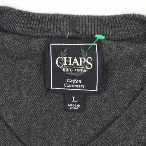 Chaps Men’s Grey Cotton Cashmere V-Neck Pullover Jumper L