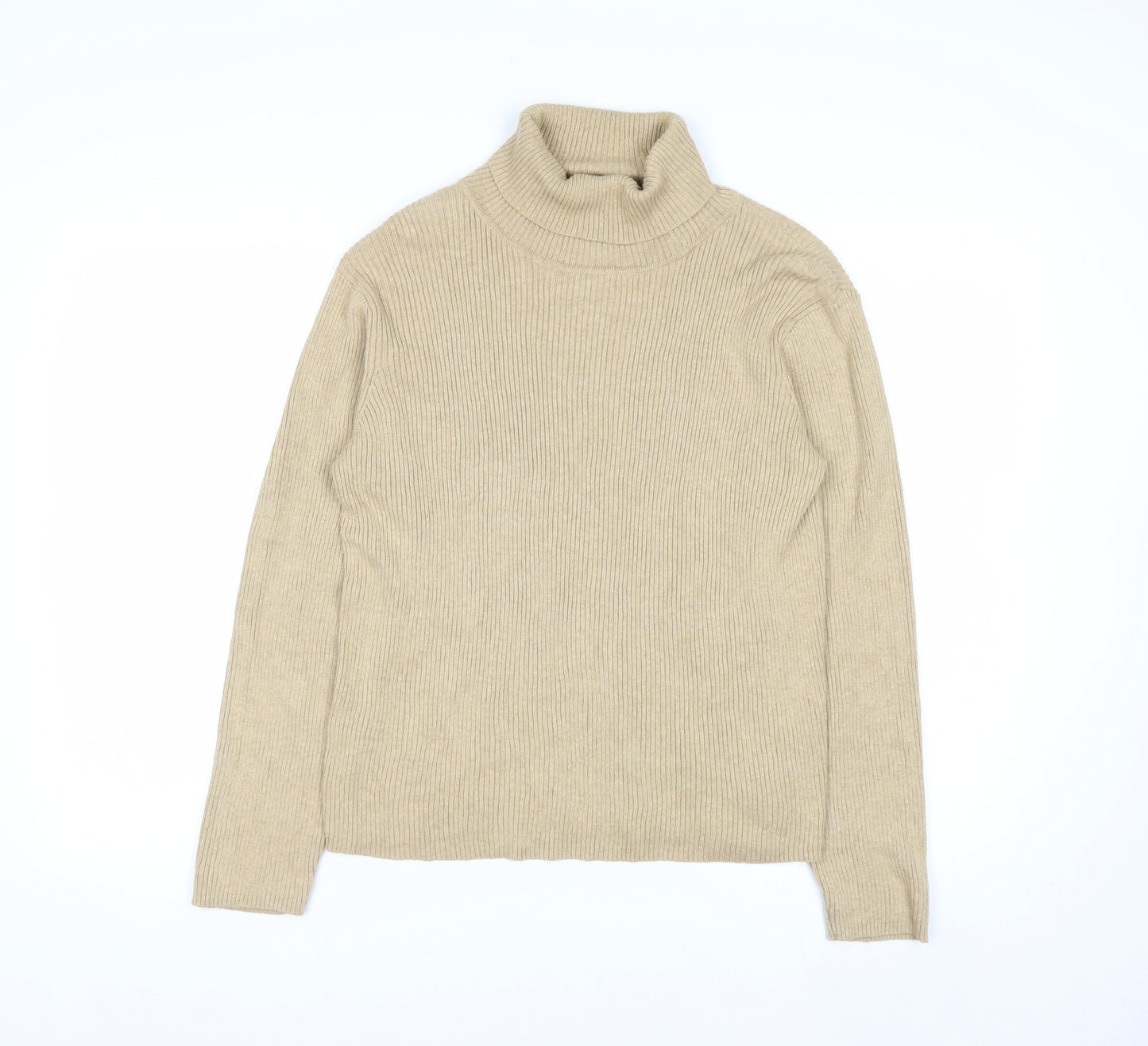 Liz Claiborne Womens Beige Roll Neck Cotton Knit Jumper L