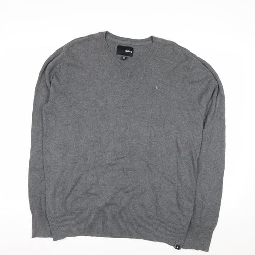 Hurley Men's Grey Cotton V-Neck Pullover Jumper XL