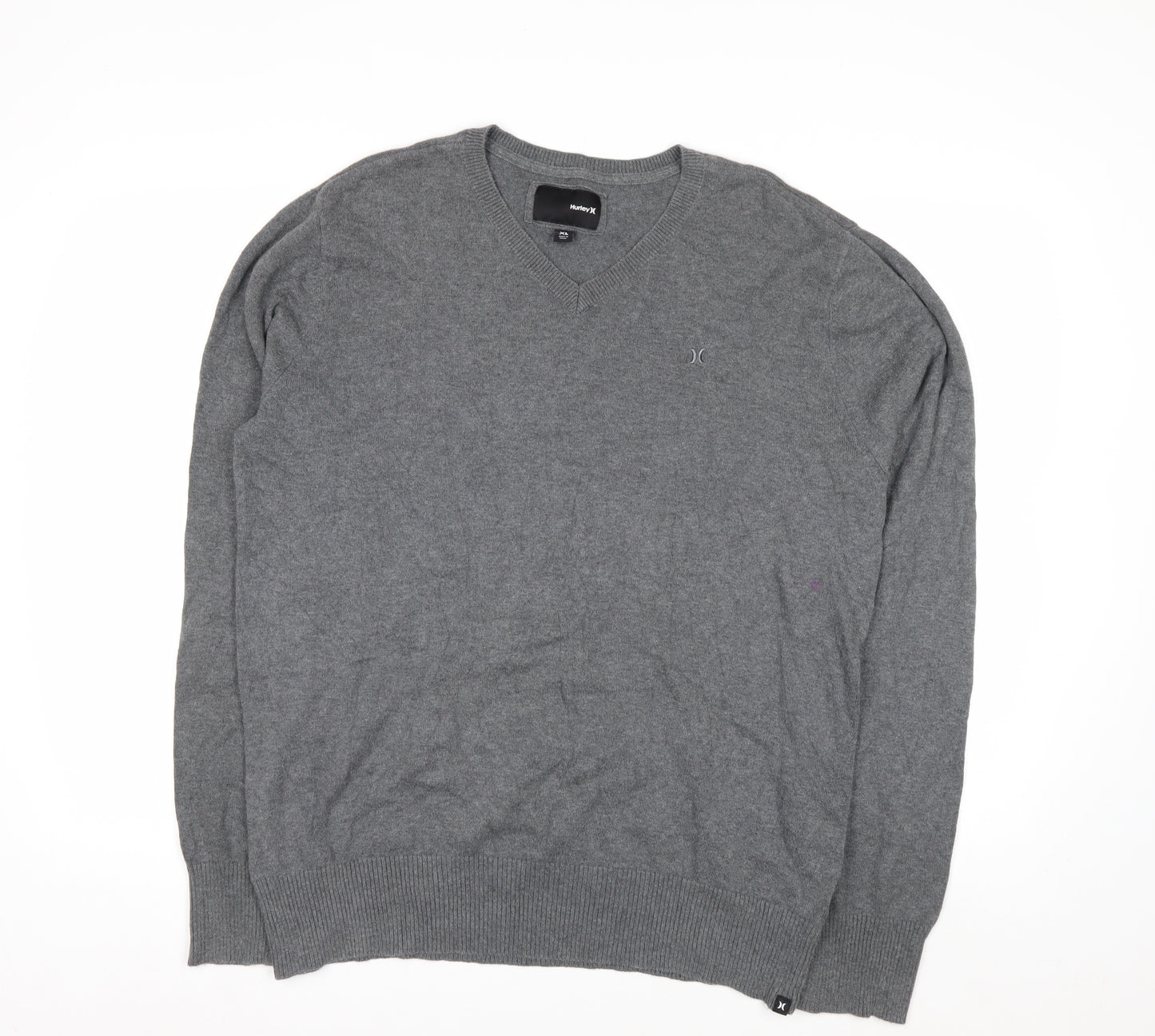Hurley Men's Grey Cotton V-Neck Pullover Jumper XL