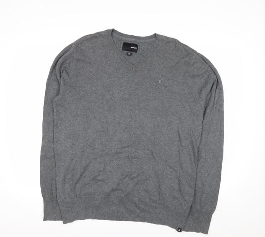 Hurley Men's Grey Cotton V-Neck Pullover Jumper XL