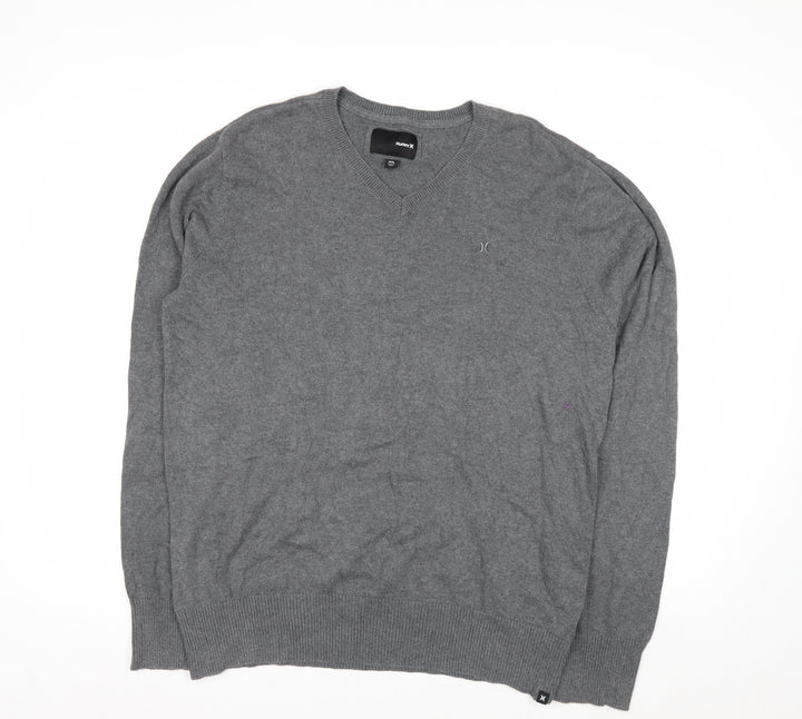 Hurley Men's Grey Cotton V-Neck Pullover Jumper XL