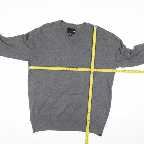 Hurley Men's Grey Cotton V-Neck Pullover Jumper XL
