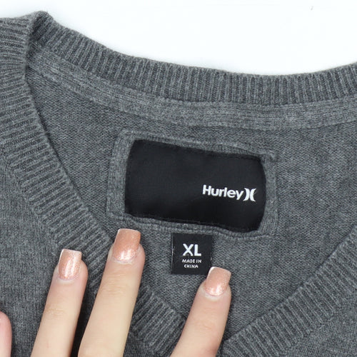 Hurley Men's Grey Cotton V-Neck Pullover Jumper XL