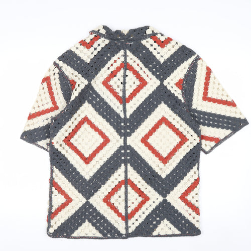 Zara Men's Multicoloured Crochet Cardigan M Retro Geometric