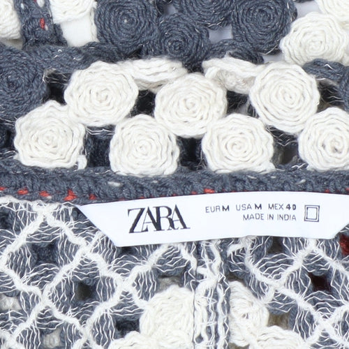 Zara Men's Multicoloured Crochet Cardigan M Retro Geometric