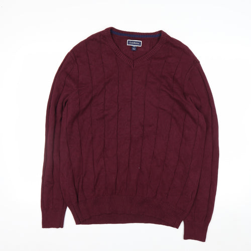 Club Room Men's Red XL V-Neck Cotton Cable Knit Jumper