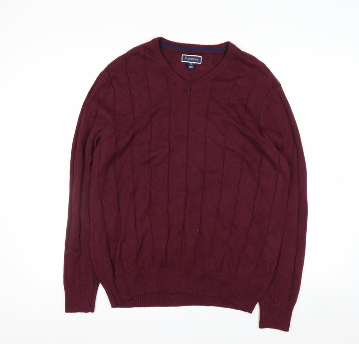 Club Room Men's Red XL V-Neck Cotton Cable Knit Jumper