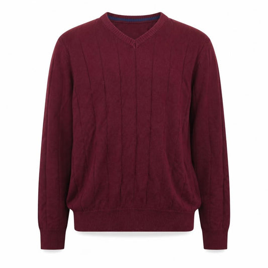 Front view of Club Room Men's Red XL V-Neck Cotton Cable Knit Jumper
