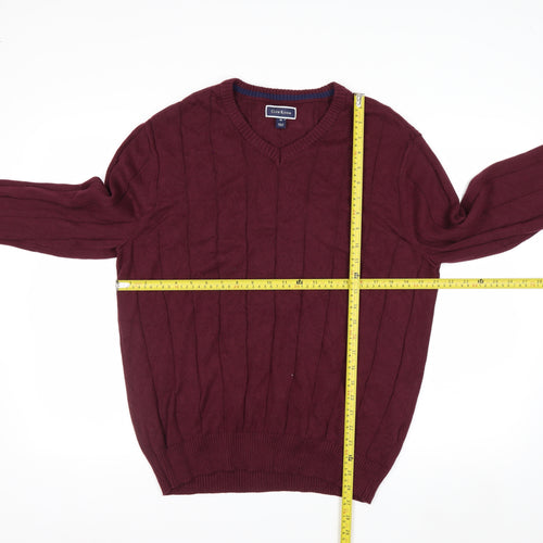 Club Room Men's Red XL V-Neck Cotton Cable Knit Jumper