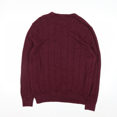 Club Room Men's Red XL V-Neck Cotton Cable Knit Jumper