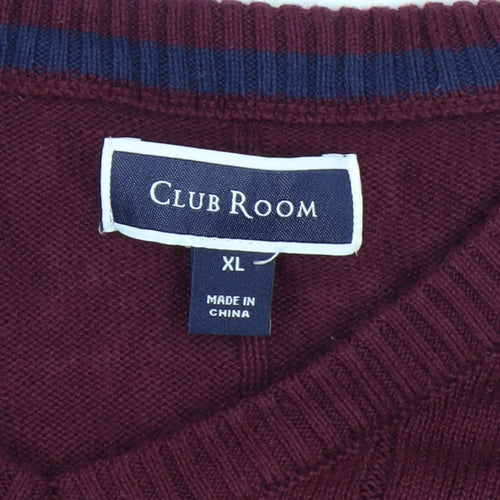 Club Room Men's Red XL V-Neck Cotton Cable Knit Jumper