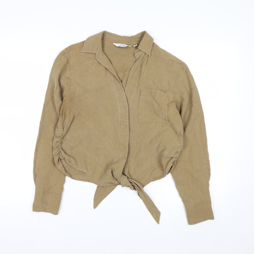 & Other Stories Women Beige Cropped Lyocell Tie Blouse Size 6