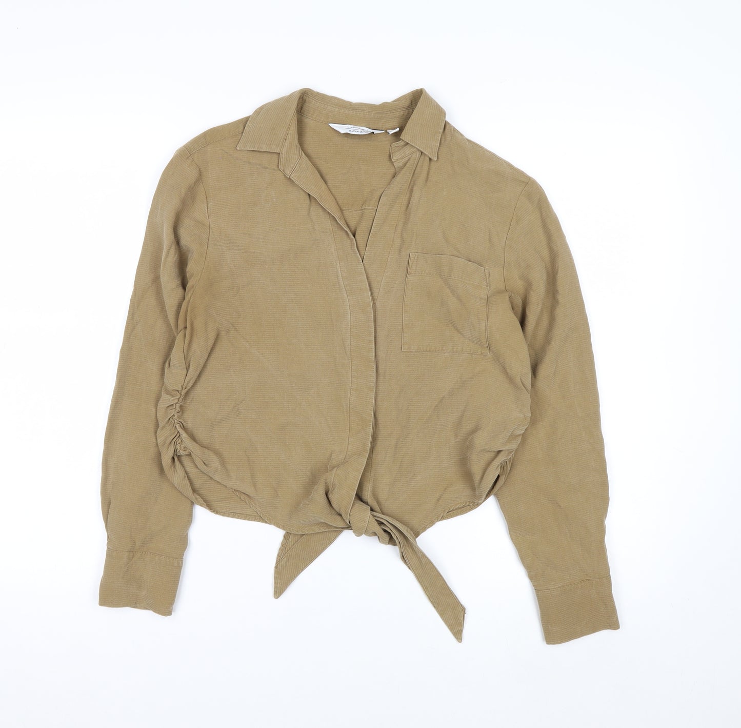& Other Stories Women Beige Cropped Lyocell Tie Blouse Size 6