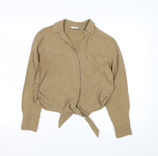 & Other Stories Women Beige Cropped Lyocell Tie Blouse Size 6