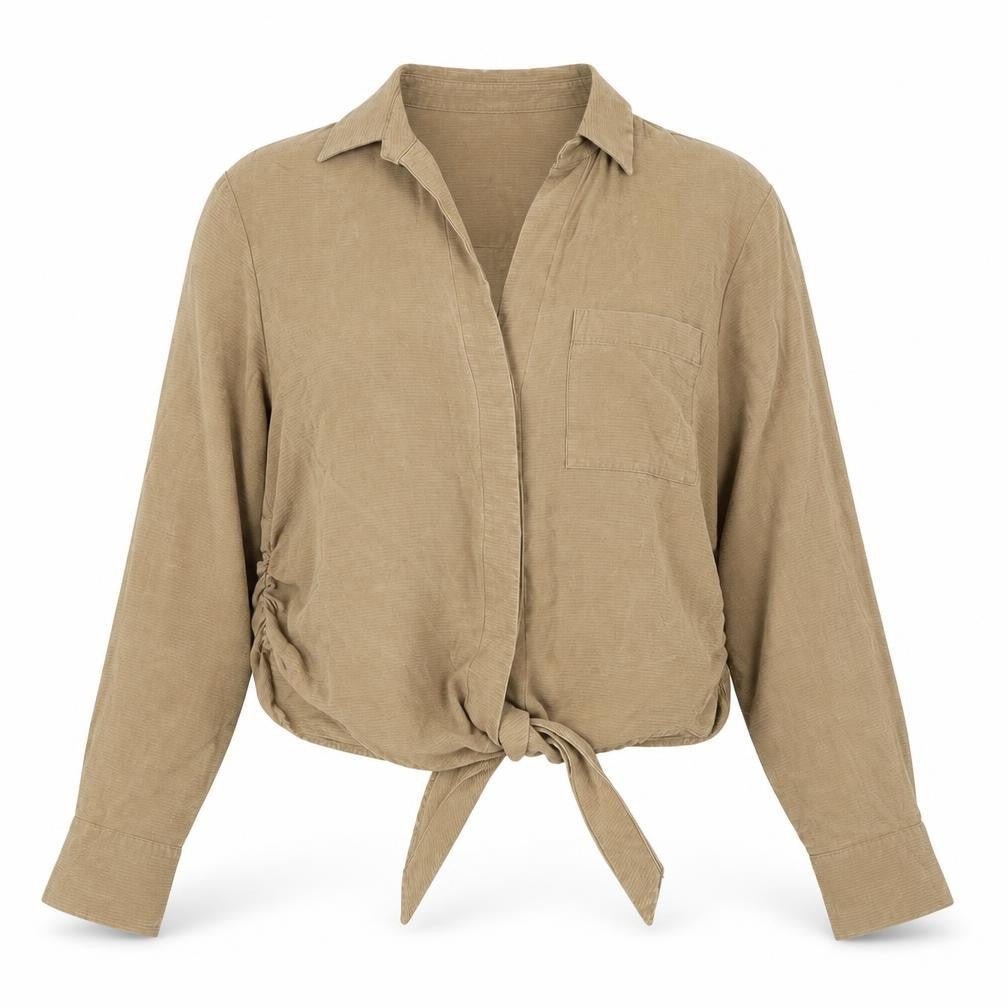 & Other Stories Women Beige Cropped Lyocell Tie Blouse Size 6
