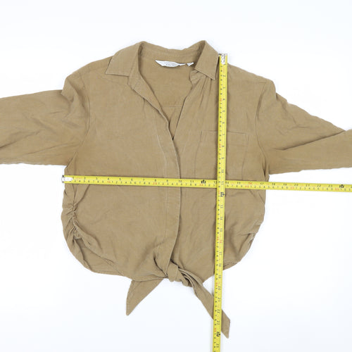 & Other Stories Women Beige Cropped Lyocell Tie Blouse Size 6